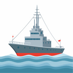 Obraz premium Vintage Warship Illustration Gray Naval Vessel on Ocean Waves