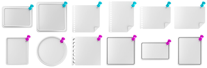 3d message pin blank comment sticky note paper text box speech bubble icon set bundle illustration