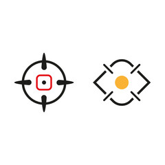 Target vector icon. Red center focus. Orange dot symbol. Diamond aim shape.