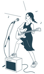 ギターを弾きながら歌う女性