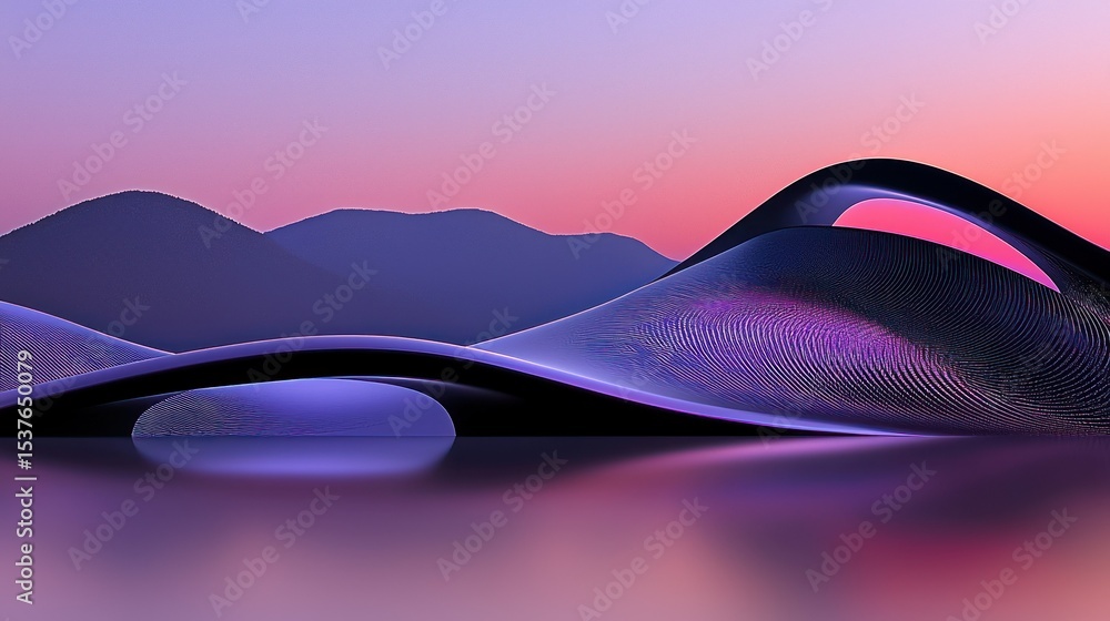 Poster abstract landscape featuring undulating shapes and vibrant color gradients