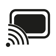 Broadcast screen icon. Signal wave vector. Black communication shape. Rounded display form.