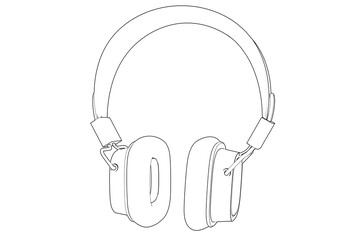 Headphones Technical Drawing Monochrome Line Art Blueprint Plan - Ideal for Audio Equipment, Tech Concepts, and Design Projects with a Clean Aesthetic, Engineering, Modern Gadget Draft.
