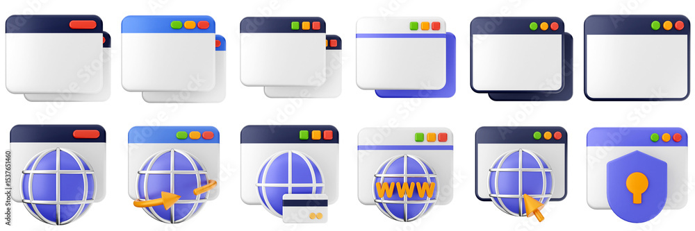 Poster 3d website webpage approved data digital communication icon set bundle illustration