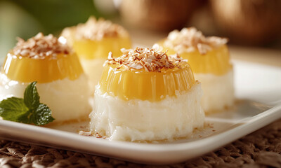 Gelatina de Pina con Coco - Pineapple and coconut gelatin, a tropical treat.