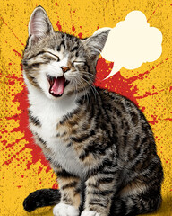 Laughing Cat with Speech Bubble, Pop Art Style Illustration