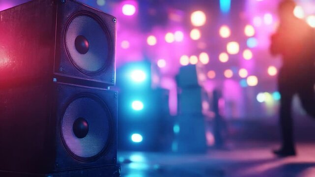 Stacked speakers with abstract lighting effects for music and entertainment background