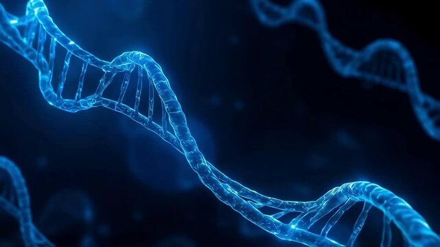 Abstract Representation of DNA Double Helix in Glowing Blue
