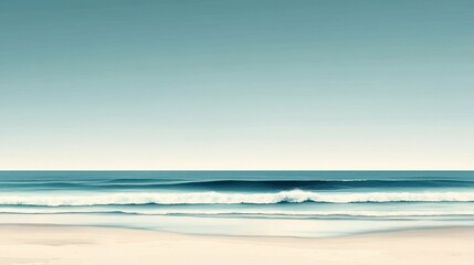 Fototapeta premium Calm beach scene, ocean waves, tranquil shore, perfect for relaxation, digital art