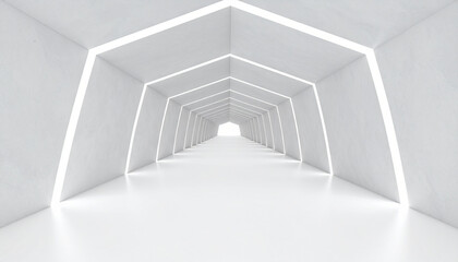 Fototapeta premium Abstract Architectural Corridor Futuristic White Tunnel with Glowing Lines
