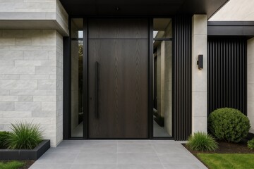 Fototapeta premium Sophisticated modern entrance door design for luxury residential property with contemporary architectural elements