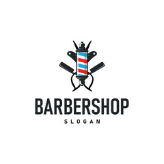 barbershop logo design concept of a barber shop with a vintage retro concept of scissors and razors also a cool and minimalist barbershop tube icon illustration of a symbol template
