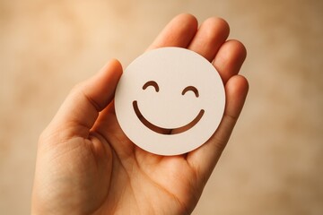 Mental health awareness with paper cut smile and positive thinking concept for emotional wellness and psychological support