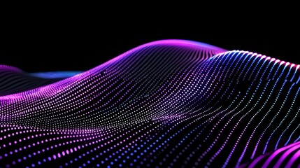 Abstract representation of illuminated particles forming a wavy landscape