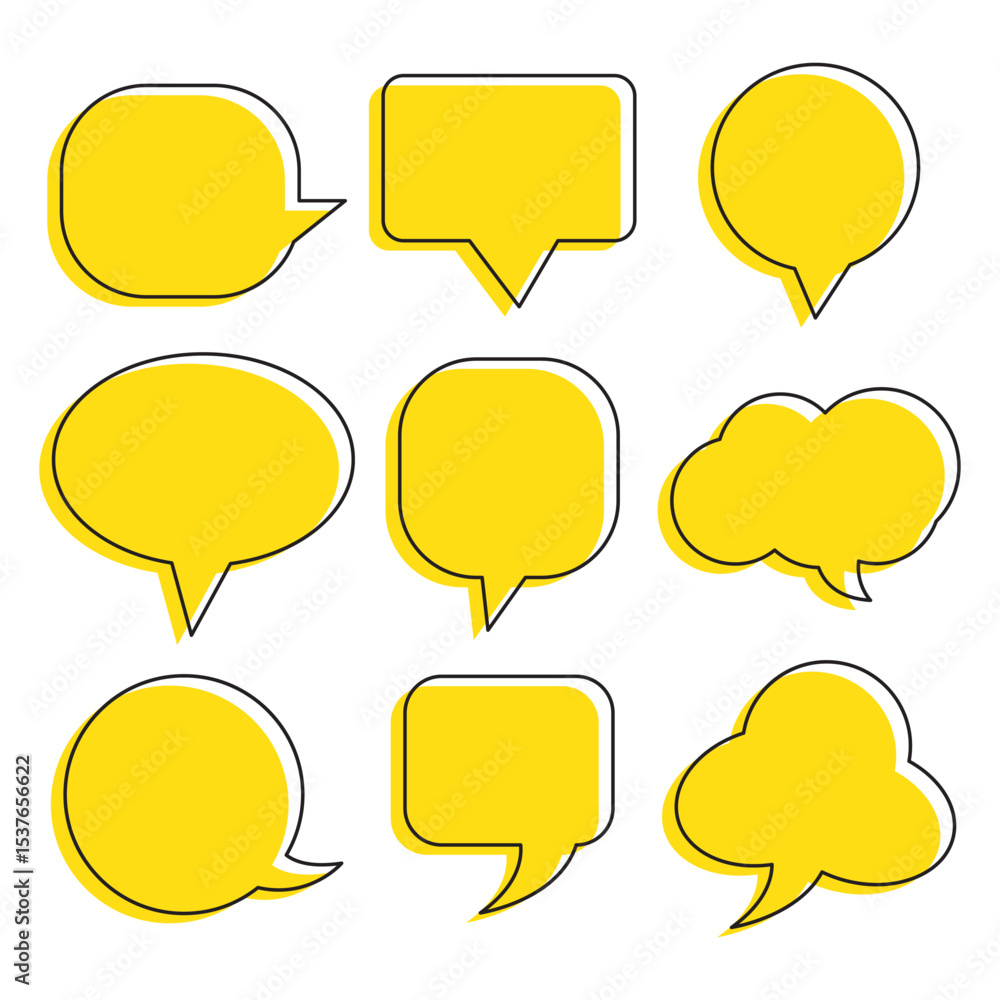 Aufkleber silhouette speech bubble vector set. black on a white background. simple flat design. text box and m