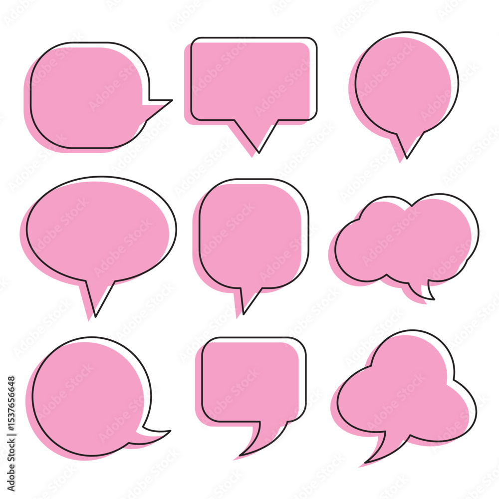 Poster silhouette speech bubble vector set. black on a white background. simple flat design. text box and m