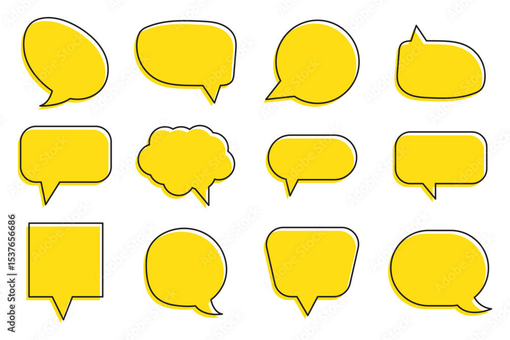 Poster silhouette speech bubble vector set. black on a white background. simple flat design. text box and m