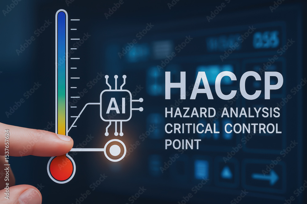 Poster haccp hazard analysis critical control point concept with finger touching temperature gauge and ai c
