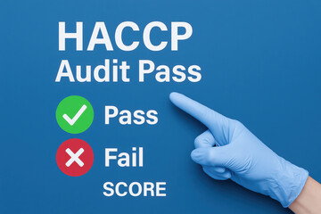 HACCP audit pass concept with hand in glove pointing to critical control point for hazard analysis in food safety system