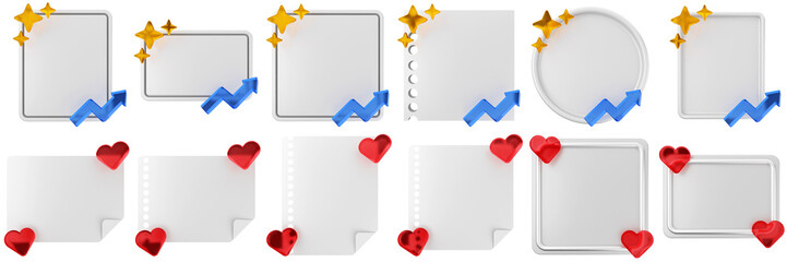 3d message blank comment sticky note paper text box speech bubble icon set bundle illustration