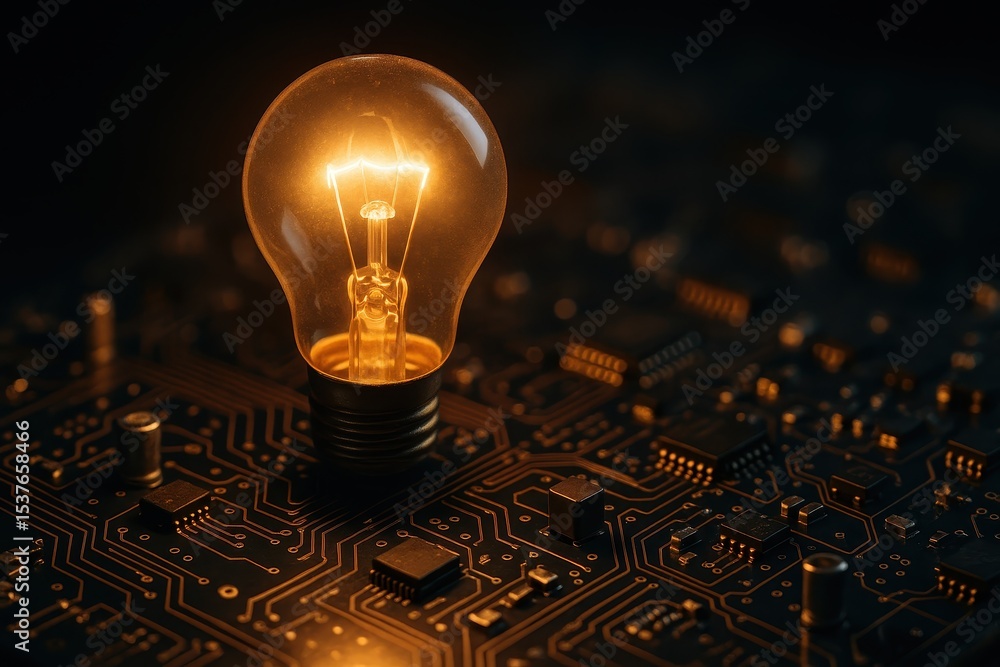 Aufkleber electronic circuit with illuminated light bulb symbolizing innovation creativity and technological b