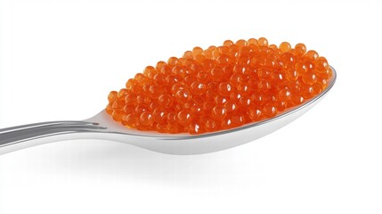 Vibrant Orange Caviar on Silver Spoon Isolated on White Background