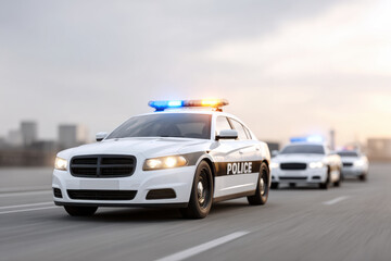 police vehicles in tight formation on highway creating sense of urgency and teamwork