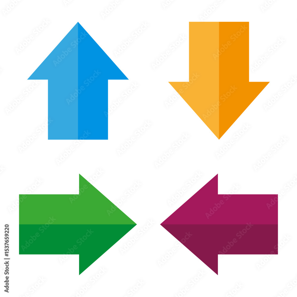 Poster color arrow icons. direction vector symbol. four way sign. multicolor navigation shape.