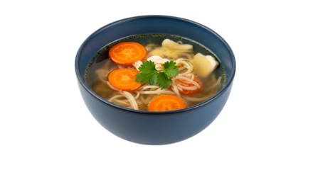 Chicken Noodle Soup with Carrots and Herbs A Comforting Bowl of Homemade Goodness Classic Remedy for Cold Isolated on Transparent Background