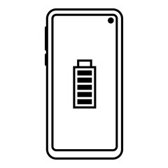 Black and white vector icon of a smartphone with a full battery symbol on screen, representing full charge or battery level status.