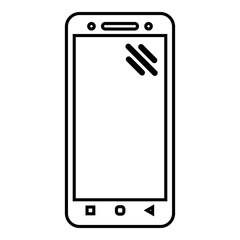 Minimalist black outline icon of a smartphone with a blank screen, representing mobile technology and digital communication. 