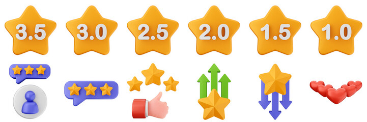 3d feedback star customer review service rating icon set bundle illustration