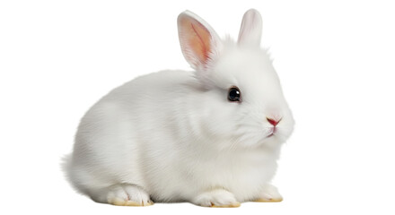 Obraz premium Fluffy White Baby Rabbit Isolated on Transparent Background Symbolizing Spring Easter and New Life Innocence and Cuteness with a Charming and Serene Aesthetic Appeal