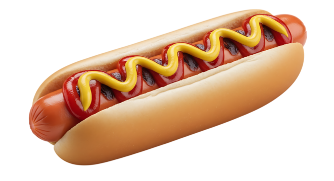 Delicious Hot Dog with Mustard and Ketchup Isolated on Transparent Background Perfect for Summer Picnics and Barbecue Themed Design and Isolated Food Concepts