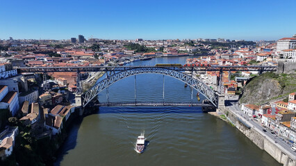 Luis I Bridge At Porto In Porto District Portugal. Downtown Cityscape. Railway Bridge. Railroad...