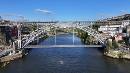 Luis I Bridge At Porto In Porto District Portugal. Downtown Landscape. Cultural Heritage. Old Town...
