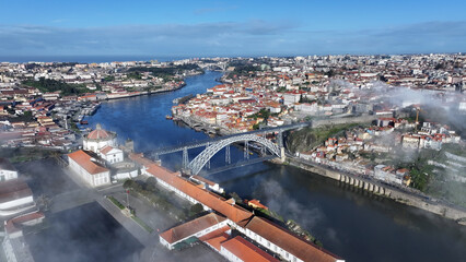 Obraz premium Luis I Bridge At Porto In District Of Porto Portugal. Downtown Landscape. Cultural Heritage. Old Town Scenery. Luis I Bridge At Porto In Portugal. Tourism Landmark.