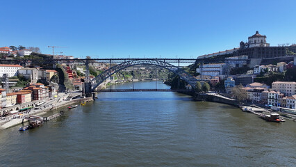 Luis I Bridge At Porto In Porto District Portugal. Downtown Landscape. Cultural Heritage. Old Town...