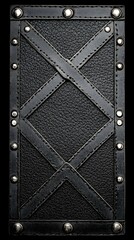 Geometric Black Leather Texture with Rivets and Stitching Accents