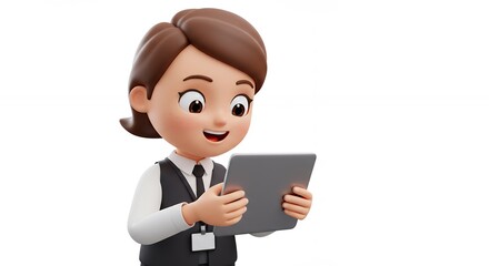 Cartoon businesswoman using tablet