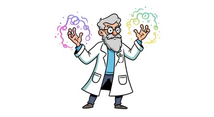 Cartoon scientist with energy beams