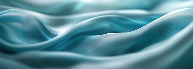 Obraz premium Soft waves of draped cloth in oceanic teal create a serene feel, emphasizing gentle folds and smooth texture that shimmer delicately in the light