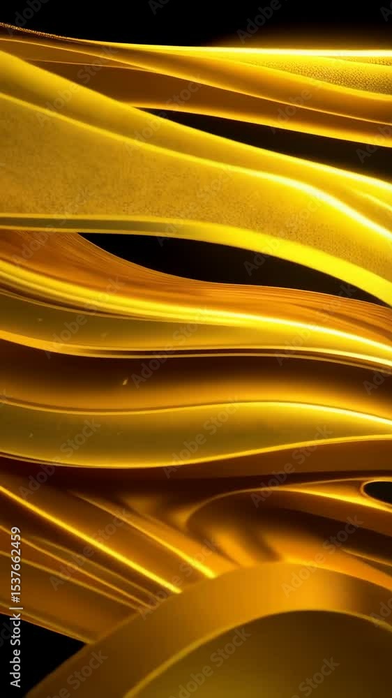 Poster golden flowing ribbon abstract design on black background with smooth texture and reflections for lu