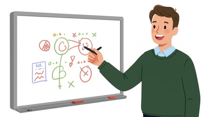 Man drawing on a whiteboard presentation planning