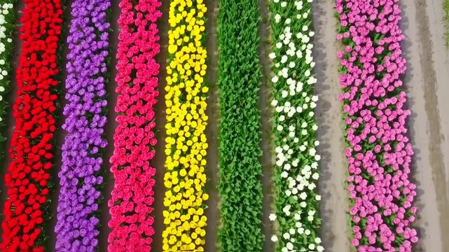Aerial view of tulips field