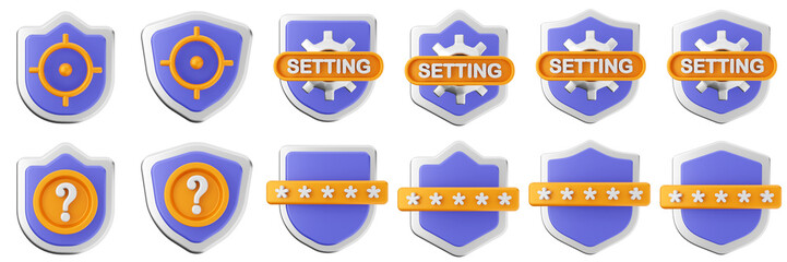 3d shield security safe privacy protection firewall insurance icon set bundle illustration