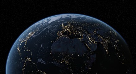 Earth at Night: A Celestial View of City Lights from Space with Starry Backdrop
