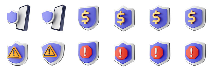 3d shield security safe privacy protection firewall insurance icon set bundle illustration