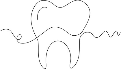 one line art Tooth vector illustration. line art, one continuous line, simple, hand drawn and sketch style. for icons, symbols, signs or logos. PNG