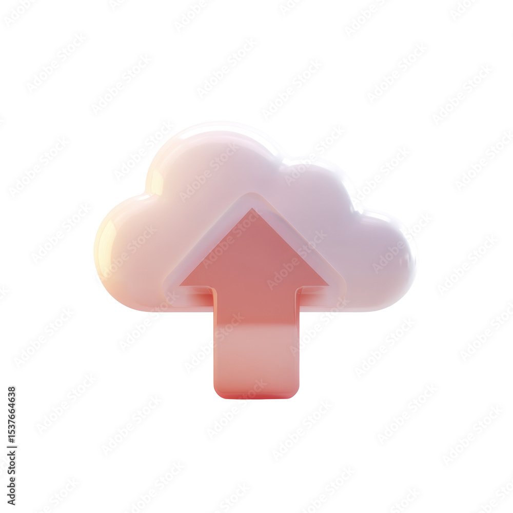 Poster pastel 3d cloud computing icon with transparent png arrow for uploading file to digital services